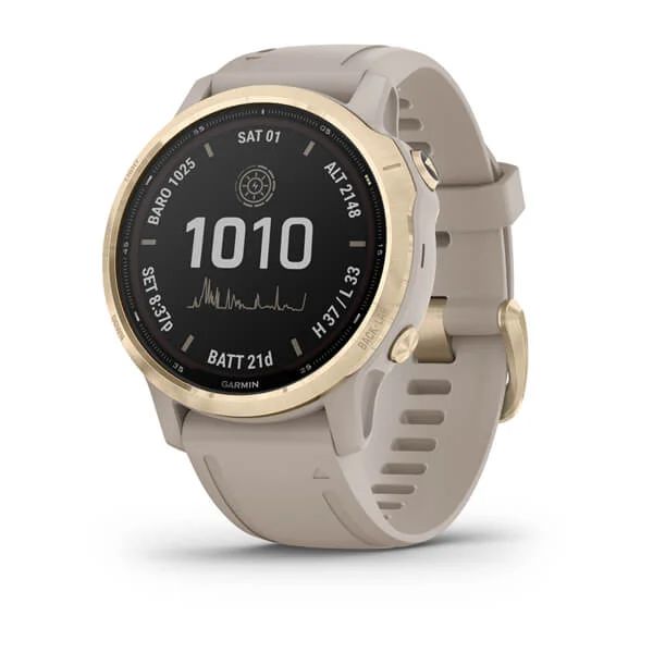 Часы Garmin Fenix 6S Pro Solar золотистый с песочным ремешком
