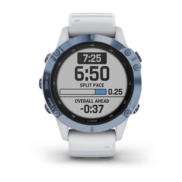 Часы Garmin Fenix 6 Pro Solar синий минерал с белым ремешком
