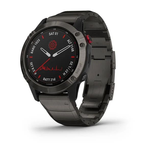 Часы Garmin Fenix 6 Pro Solar титановый DLC карбон с DLC титановым ремешком

