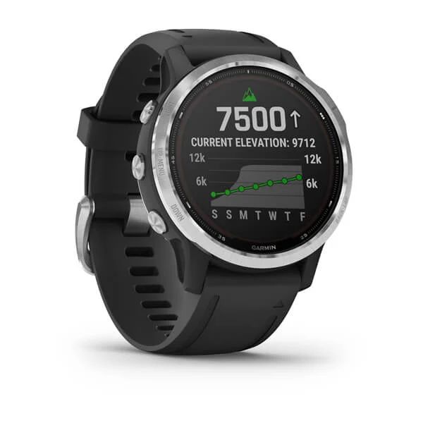 Часы Garmin Fenix 6S Solar серебристый с черным ремешком
